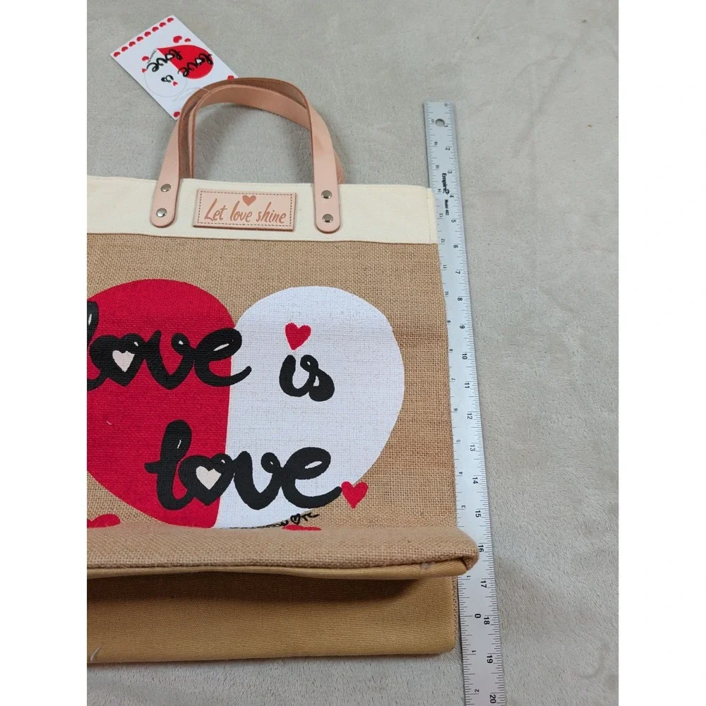Brighton Love Is Love Jute Tote Bag Let Love Shine Hearts‎ Tan Cream NWT